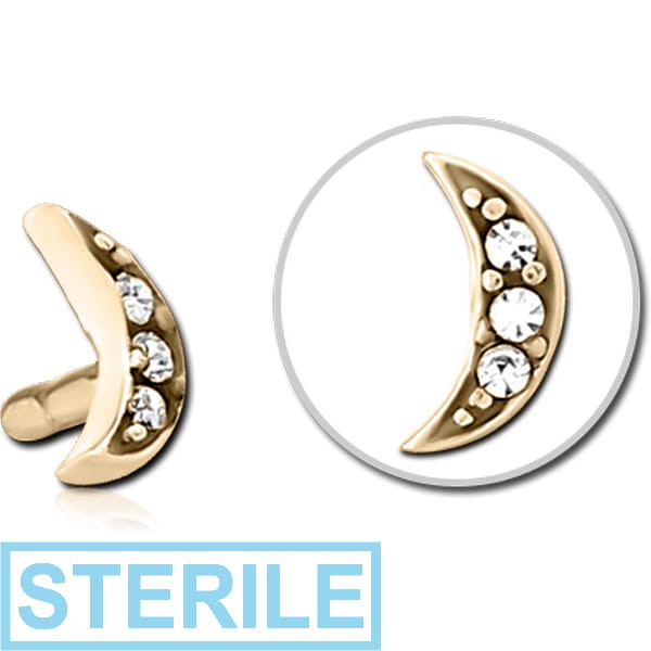 STERILE ZIRCON GOLD PVD COATED SURGICAL STEEL JEWELLED PUSH FIT ATTACHMENT FOR BIOFLEX INTERNAL LABRET - CRESCENT 3 GEMS
