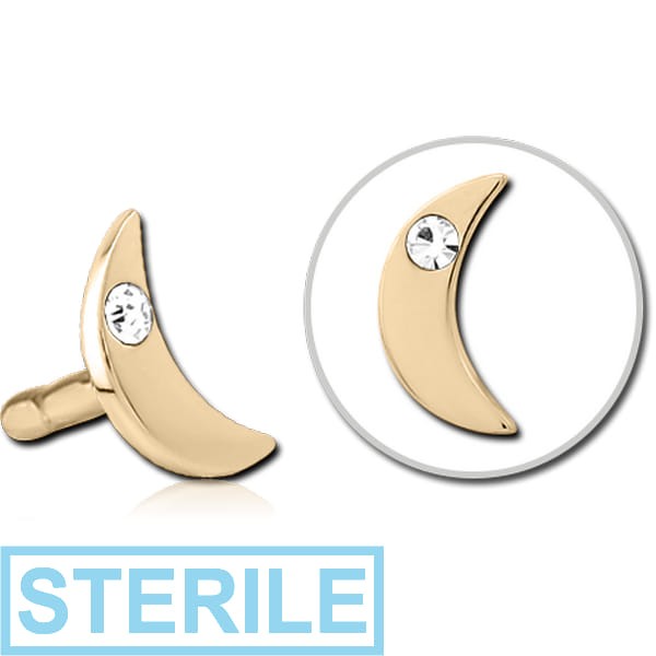 STERILE ZIRCON GOLD PVD COATED SURGICAL STEEL JEWELLED PUSH FIT ATTACHMENT FOR BIOFLEX INTERNAL LABRET - CRESCENT SINGLE GEM