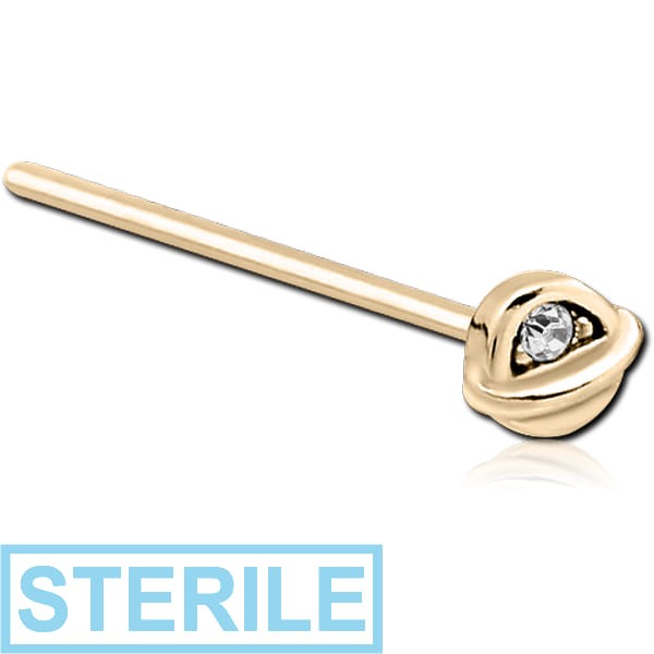 STERILE ZIRCON GOLD PVD COATED SURGICAL STEEL STRAIGHT JEWELLED NOSE STUD