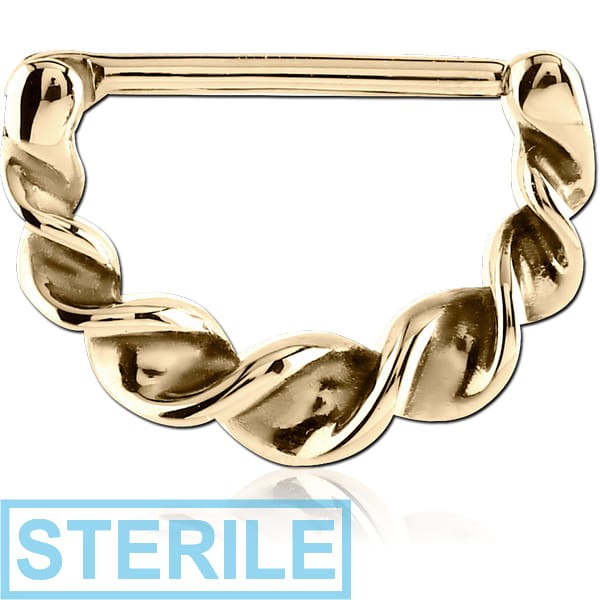 STERILE ZIRCON GOLD PVD COATED SURGICAL STEEL NIPPLE CLICKER - TWIST