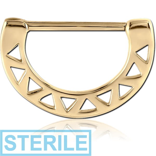 STERILE ZIRCON GOLD PVD COATED SURGICAL STEEL NIPPLE CLICKER - SMALL TRIANGLES