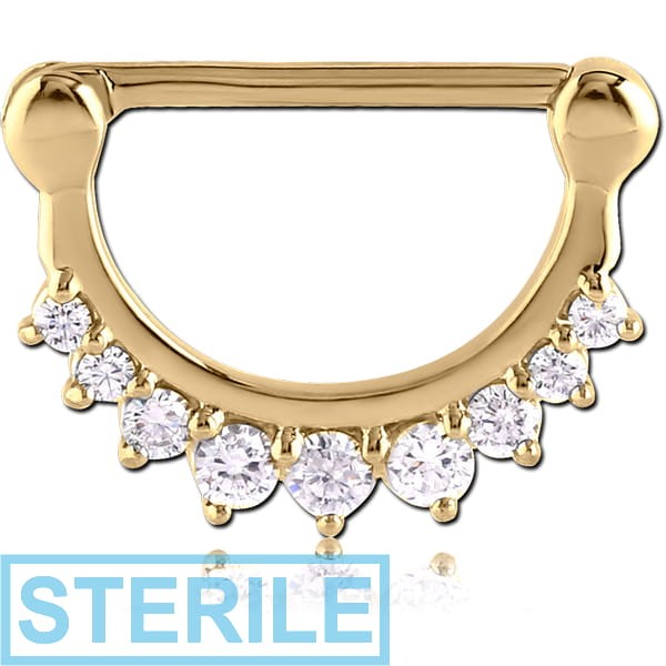 STERILE ZIRCON GOLD PVD COATED SURGICAL STEEL JEWELLED NIPPLE CLICKER