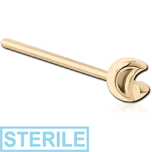 STERILE ZIRCON GOLD PVD COATED SURGICAL STEEL STRAIGHT NOSE STUD