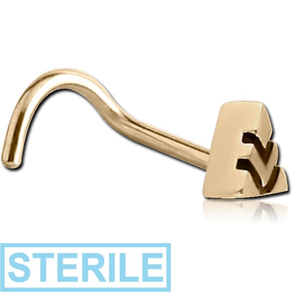 STERILE ZIRCON GOLD PVD COATED SURGICAL STEEL CURVED NOSE STUD - TRIANGLE