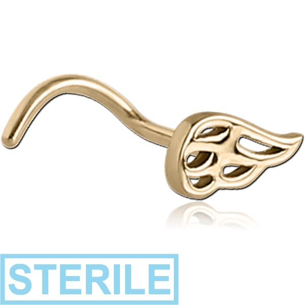 STERILE ZIRCON GOLD PVD COATED SURGICAL STEEL CURVED NOSE STUD - FLAMES