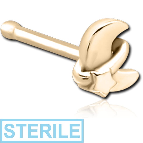 STERILE ZIRCON GOLD PVD COATED SURGICAL STEEL NOSE BONE - ANNULAR ECLIPSE AND STAR