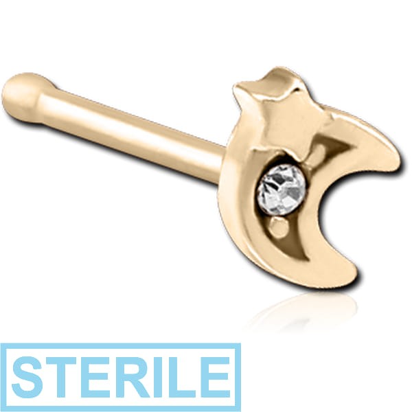 STERILE ZIRCON GOLD PVD COATED SURGICAL STEEL JEWELLED NOSE BONE