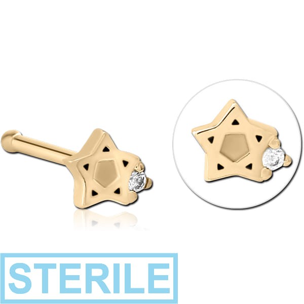 STERILE ZIRCON GOLD PVD COATED SURGICAL STEEL JEWELLED NOSE BONE