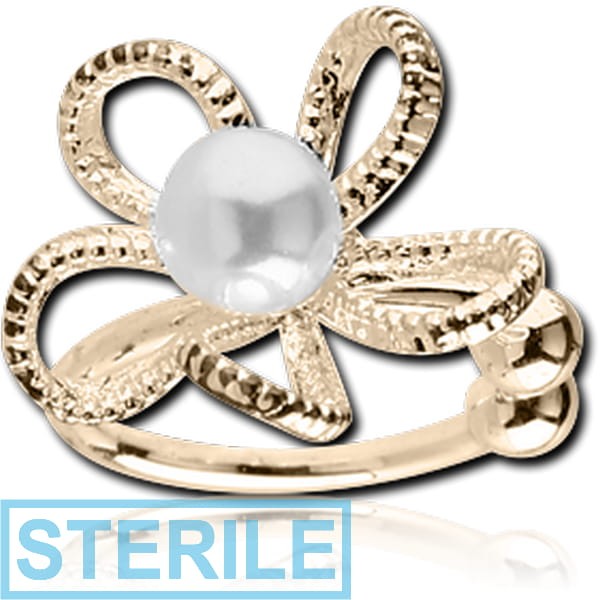 STERILE ZIRCON GOLD PVD COATED SURGICAL STEEL JEWELLED FAKE NOSE RING