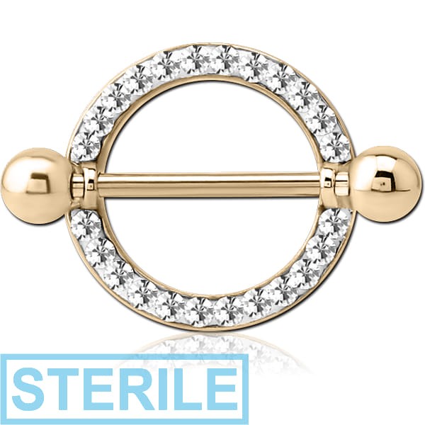 STERILE ZIRCON GOLD PVD COATED SURGICAL STEEL CRYSTALINE JEWELLED NIPPLE SHIELD