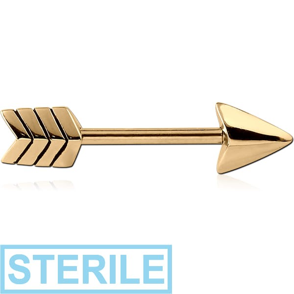 STERILE ZIRCON GOLD PVD COATED SURGICAL STEEL NIPPLE BAR - ARROW
