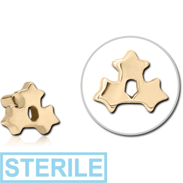 STERILE ZIRCON GOLD PVD COATED SURGICAL STEEL PUSH FIT ATTACHMENT FOR BIOFLEX INTERNAL LABRET - TRIPLE STAR