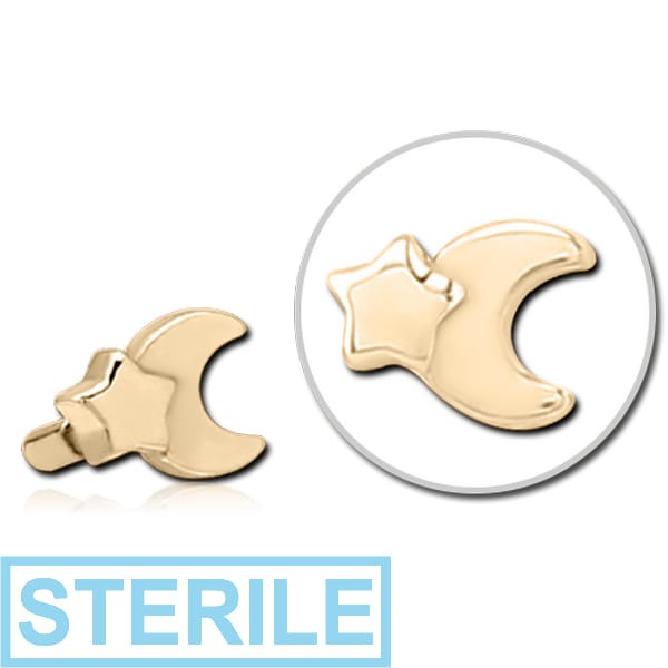 STERILE ZIRCON GOLD PVD COATED SURGICAL STEEL PUSH FIT ATTACHMENT FOR BIOFLEX INTERNAL LABRET - CRESCENT AND STAR