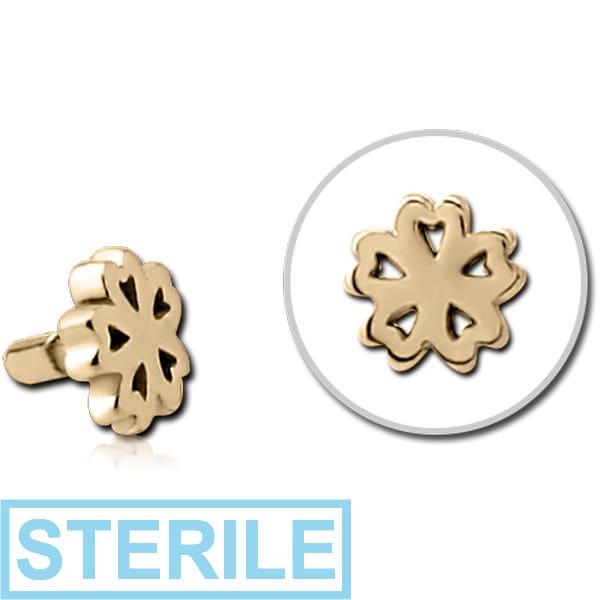 STERILE ZIRCON GOLD PVD COATED SURGICAL STEEL PUSH FIT ATTACHMENT FOR BIOFLEX INTERNAL LABRET - CLOVER