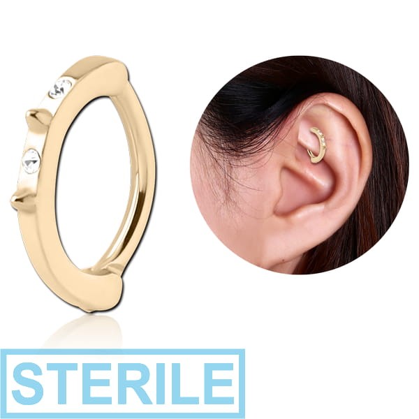 STERILE ZIRCON GOLD PVD COATED SURGICAL STEEL JEWELLED ROOK CLICKER - SPIKES