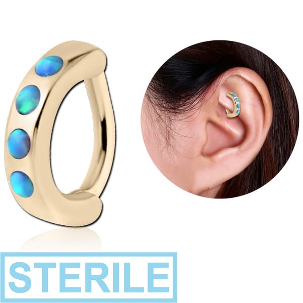 STERILE ZIRCON GOLD PVD COATED SURGICAL STEEL SYNTHETIC OPAL ROOK CLICKER