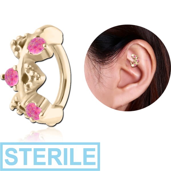 STERILE ZIRCON GOLD PVD COATED SURGICAL STEEL SYNTHETIC OPAL ROOK CLICKER - FILIGREE