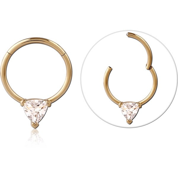 ZIRCON GOLD PVD COATED SURGICAL STEEL JEWELED HINGED SEGMENT RING