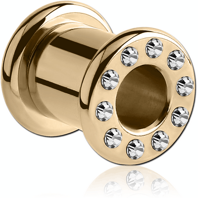 ZIRCON GOLD PVD COATED STAINLESS STEEL JEWELLED ROUND-EDGE TUNNEL WITH RESIN