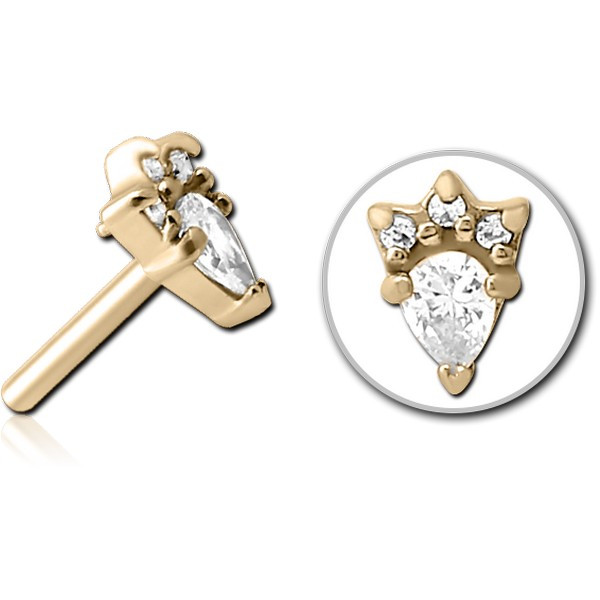 ZIRCON GOLD PVD COATED SURGICAL STEEL JEWELLED THREADLESS ATTACHMENT - JESTER HAT