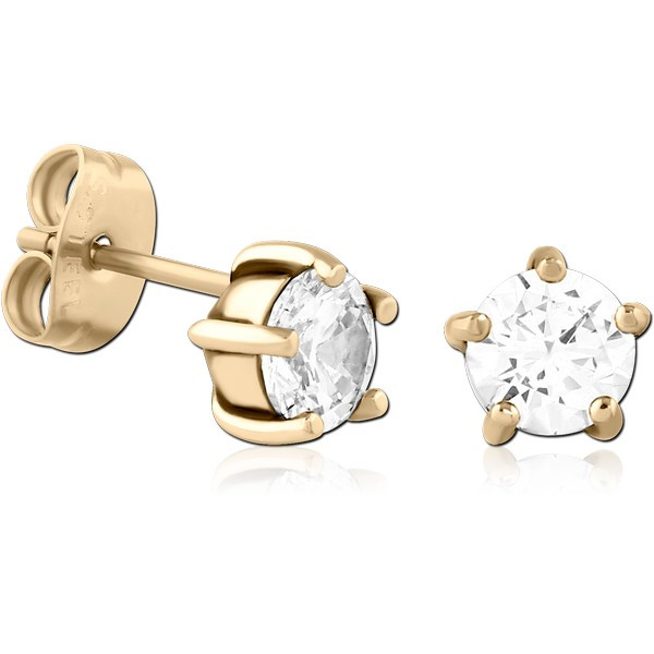 ZIRCON GOLD PVD COATED SURGICAL STEEL JEWELED EAR STUDS PAIR
