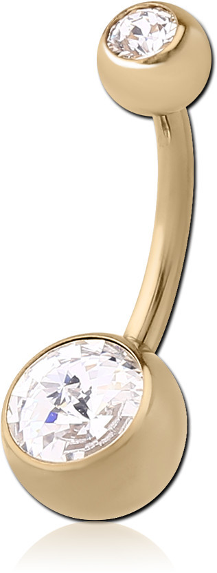 NAVEL BANANA DOUBLE RIVOLI CRYSTAL JEWELED BEZEL SET TOP AND BOTTOM