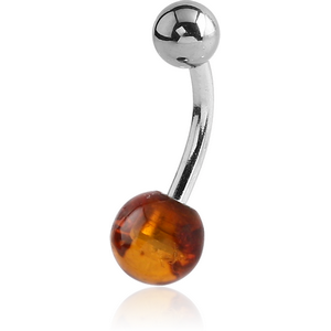 SURGICAL STEEL NAVEL BANANA WITH BOTTOM AMBER BALL