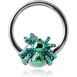 SURGICAL STEEL BALL CLOSURE RING WITH ANODISED SPIDER
