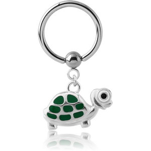 SURGICAL STEEL BALL CLOSURE RING WITH CHARM - TURTLE