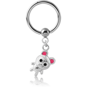 SURGICAL STEEL BALL CLOSURE RING WITH CHARM - BEAR