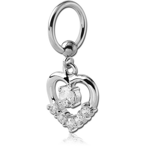 SURGICAL STEEL BALL CLOSURE RING WITH JEWELLED HEART CHARM