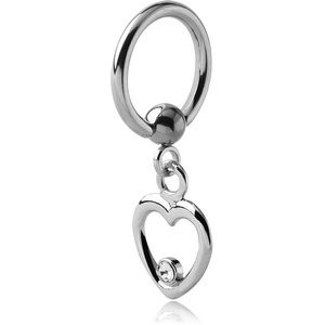 SURGICAL STEEL BALL CLOSURE RING WITH JEWELLED HEART CHARM
