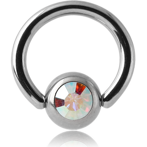 SURGICAL STEEL JEWELLED BALL CLOSURE RING WITH OPTIMA CRYSTAL