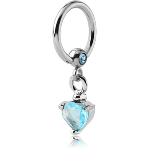 SURGICAL STEEL JEWELLED BALL CLOSURE RING WITH PRONG SET HEART CHARM
