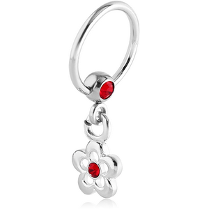 SURGICAL STEEL JEWELLED BALL CLOSURE RING WITH JEWELLED FLOWER CHARM