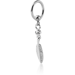 SURGICAL STEEL JEWELLED BALL CLOSURE RING WITH JEWELLED FEATHER CHARM