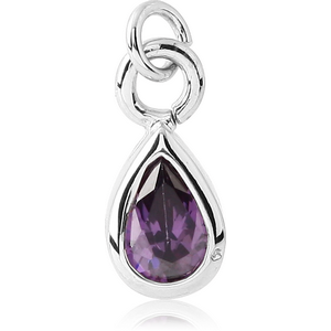 RHODIUM PLATED BRASS JEWELLED CHARM - TEAR DROP