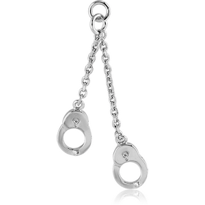 RHODIUM PLATED BRASS CHARM - DANGLING HANDCUFFS