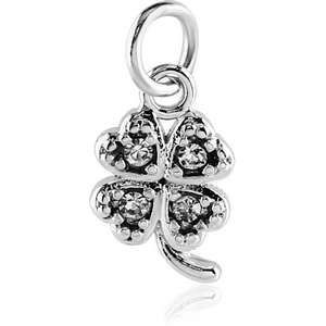 RHODIUM PLATED BRASS JEWELLED CHARM - SHAMROCK