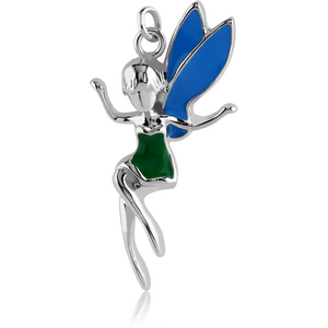 RHODIUM PLATED BRASS CHARM WITH ENAMEL - FAIRY