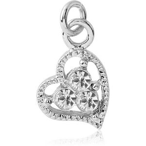 RHODIUM PLATED BRASS JEWELLED HEART CHARM