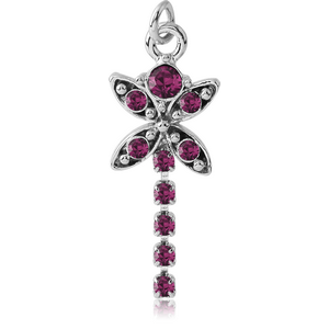 RHODIUM PLATED BRASS JEWELLED BUTTERFLY DANGLING CHARM