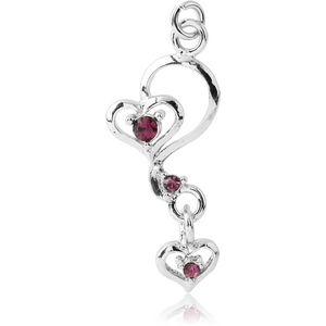 RHODIUM PLATED BRASS JEWELLED HEARTS CHARM