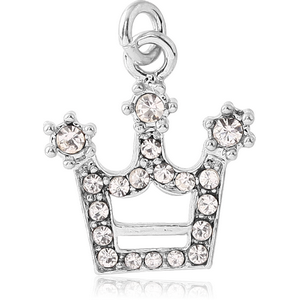 RHODIUM PLATED BRASS JEWELLED CROWN CHARM