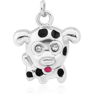 RHODIUM PLATED BRASS JEWELLED CHARM WITH ENAMEL - DOG