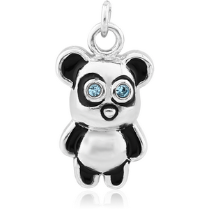 RHODIUM PLATED BRASS JEWELLED CHARM WITH ENAMEL - BEAR