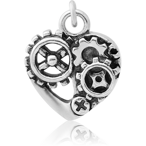 RHODIUM PLATED CHARM - HEART STEAMPUNK