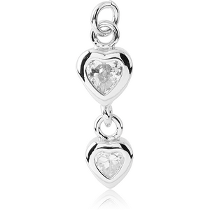RHODIUM PLATED BRASS DOUBLE JEWELLED HEART CHARM