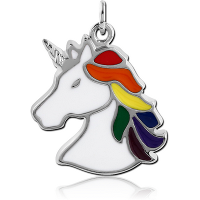 RHODIUM PLATED BRASS CHARM WITH ENAMEL - UNICORN