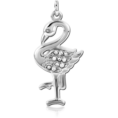 RHODIUM PLATED BRASS JEWELLED CHARM - FLAMINGO